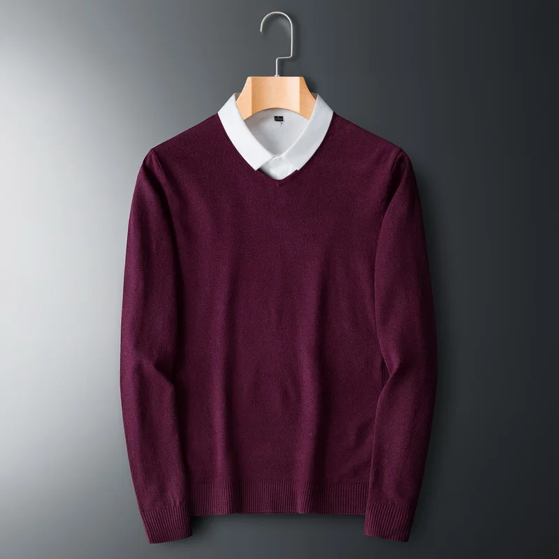 

Business Cashmere Sweater V-neck Pullovers Men's Loose M-3XL Knitted Bottom Shirt Autumn Winter Korean Casual Men Sweaters Top