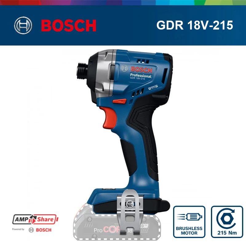 Bosch GDR 18V-215 Cordless Brushless Impact Driver Heavy Duty High Torque Electric Screwdriver Professional Electric Tools