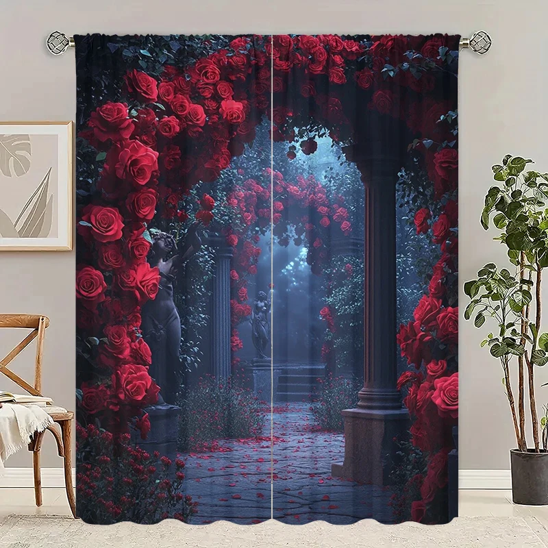 Hot sale of 100,000 - Rose environment-friendly polyester printed curtain limited time special + gift combination