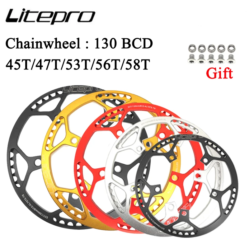 

Litepro Single Plate 130BCD Folding Bike Crankset BMX Chainwheel 45T/47T/53T/56T/58T AL7075 Chain Wheel 170mm Crank Chainring