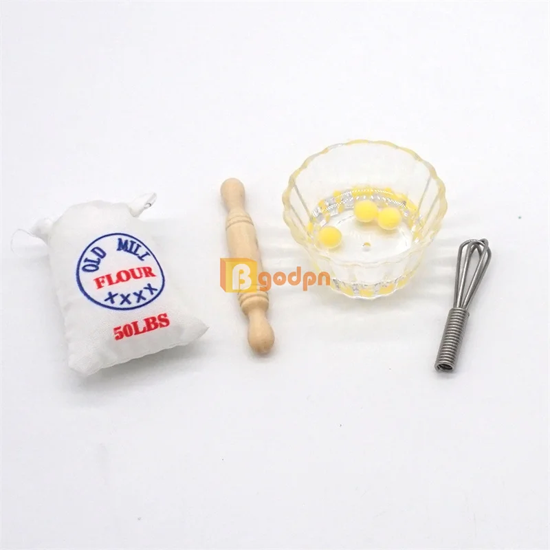 Simulation Kitchen Food Baking Flour Egg Christmas Elf Doll Prop Miniature Microware Oven Biscuit Model Dollhouse Diy