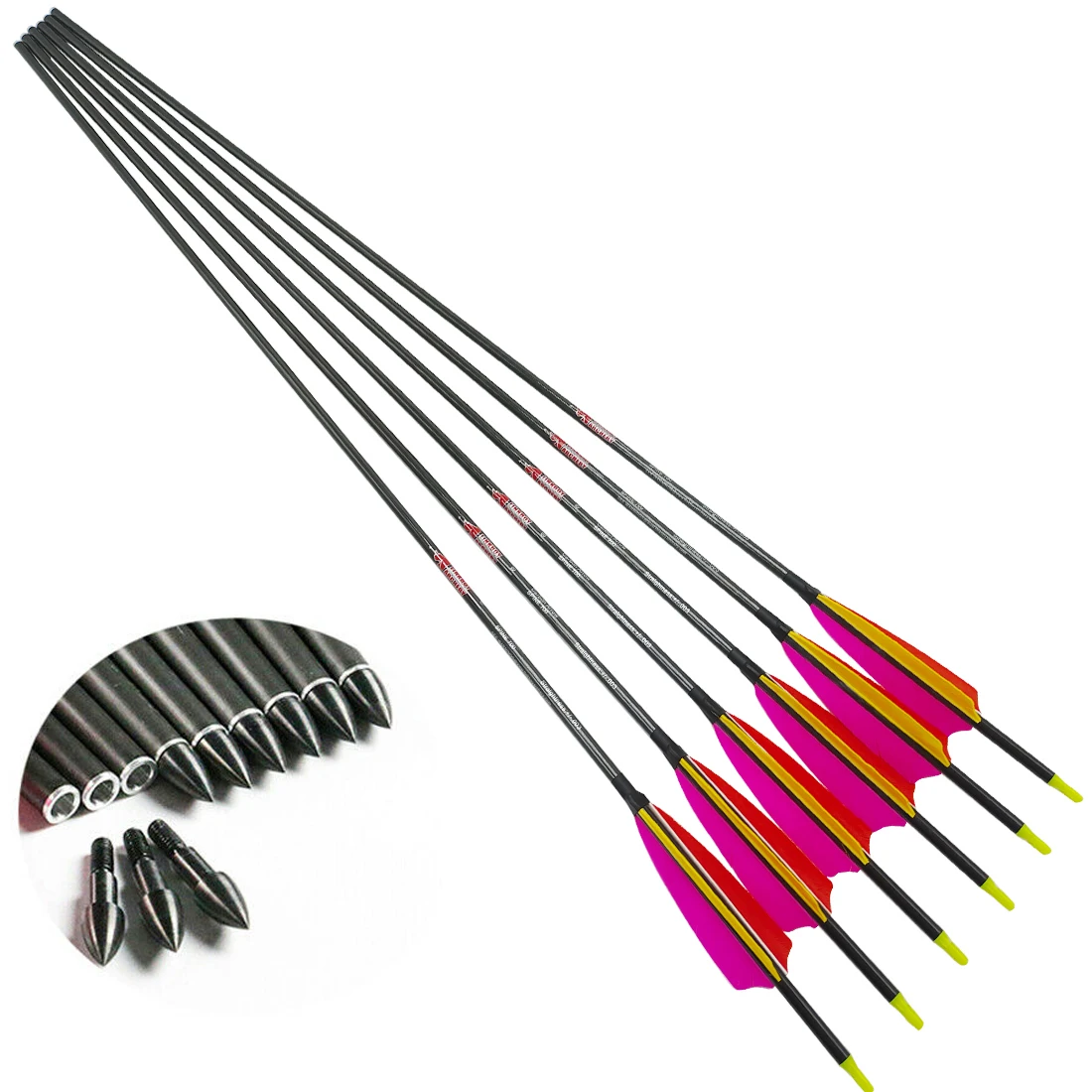 12pcs Linkboy Archery Pure Carbon Arrow Spine 300 340 400 500 600 700 800 4inch Turkey Feather 75gr Tips Compound Bow Hunting