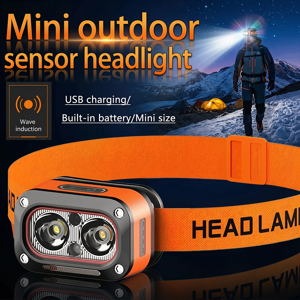 Mini Sensor Headlamp Rechargeable LED Head Lamp,Ultra-Bright Headlight with 5 Modes,60° Adjustable for Camping Fishing Running ﻿