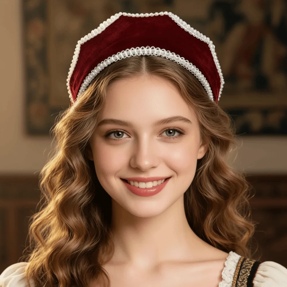 Soft Velvet Crown Headband Faux Pearl Trim Elastic Retro Queen Tiara Non Slip Design Classic Black Red Baroque Hair Hoop