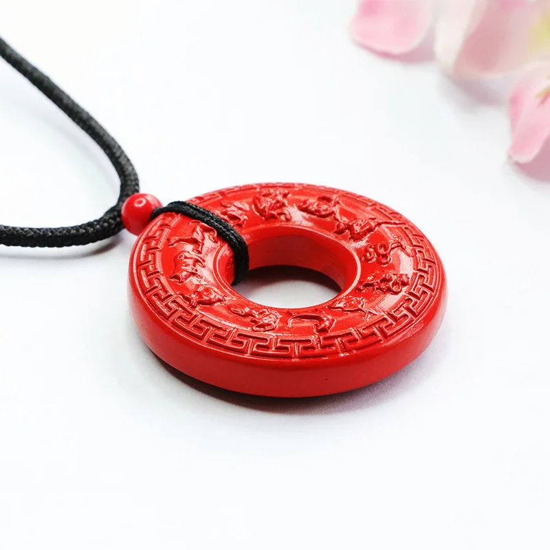 Classic Zodiac Guard Buckle Pendant Necklace Men Jewelry Exquisite Carved Red Sandstone Necklace Women Amulet Accessories