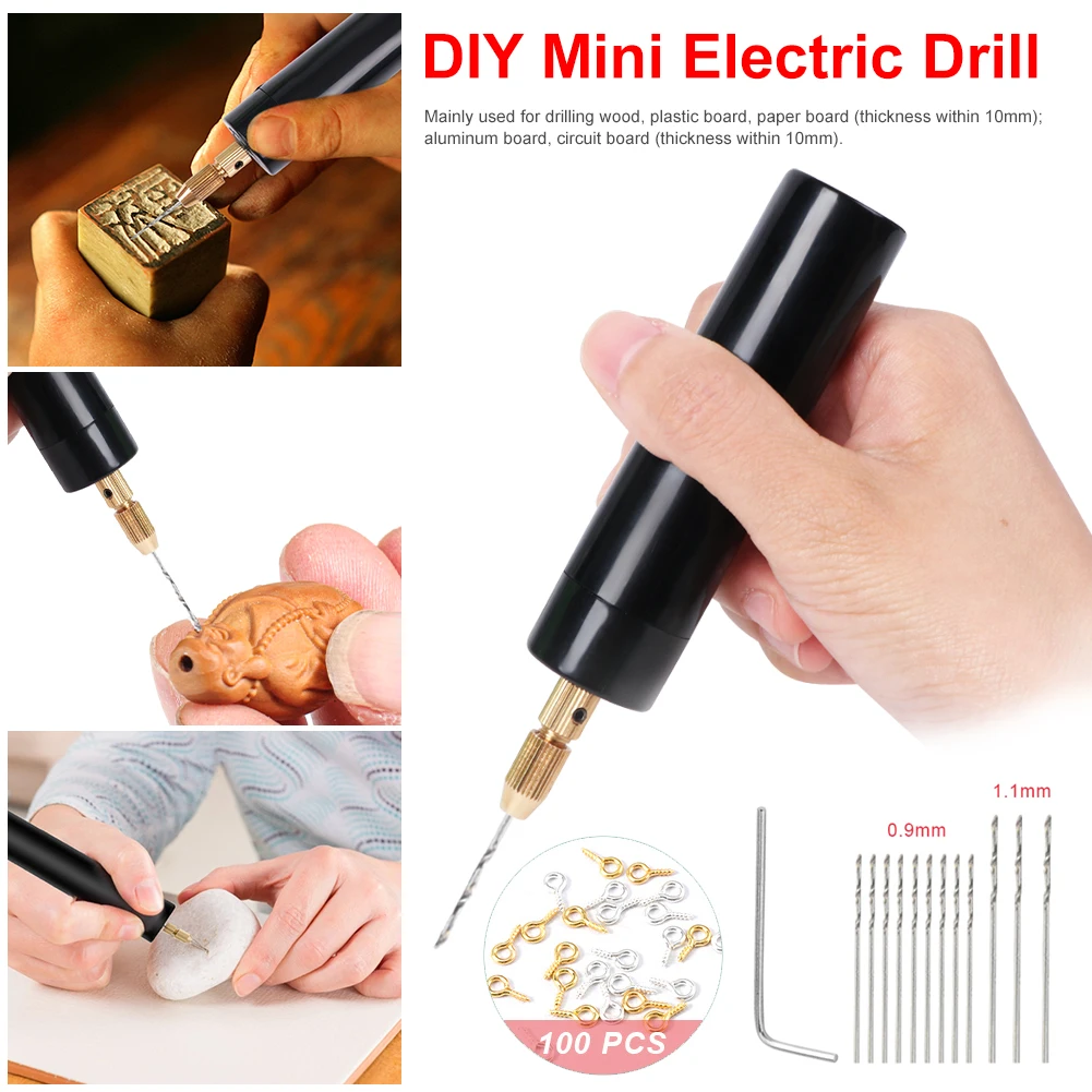 Mini Hand Drill Electric USB Handheld Drill Portable Rotary Drill Bit Set With Bits For Grinding Cutting Jewelry Making DIY Tool