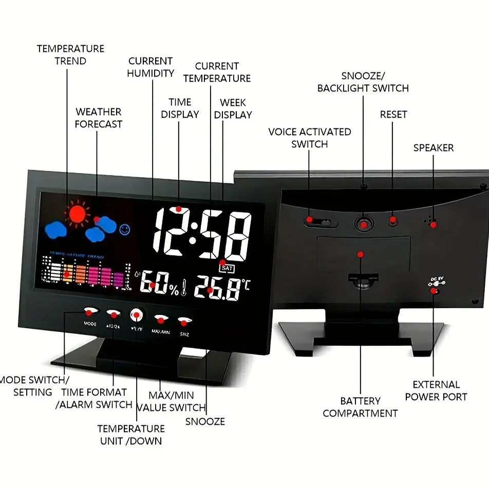 Weather Station Digital Temperature Humidity Meter Clock Thermometer Hygrometer Calendar Temperature Trend Alarm Comfort Level
