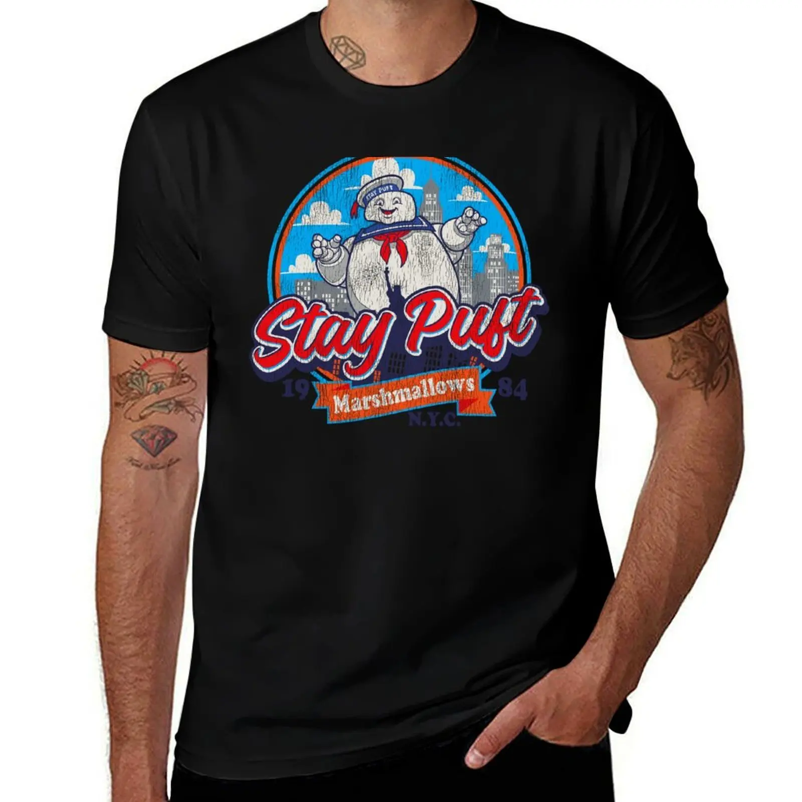 

Stay Puft Worn T-Shirt man t shirt summer t shirts cotton 100% cotton t shirts man 100% T-Shirt