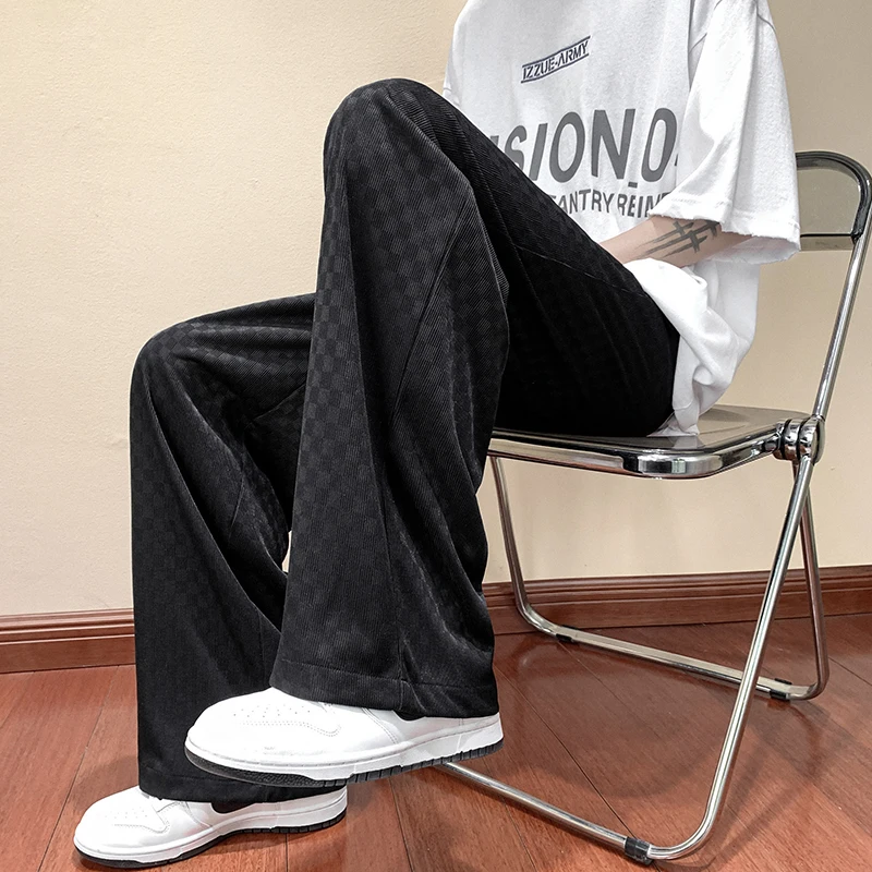 

Мужские брюки в клетку прямого кроя, свободные, широкие, весенне-осенние, больших размеров, повседневные, длинные, модные, немнущиеся, молодежные