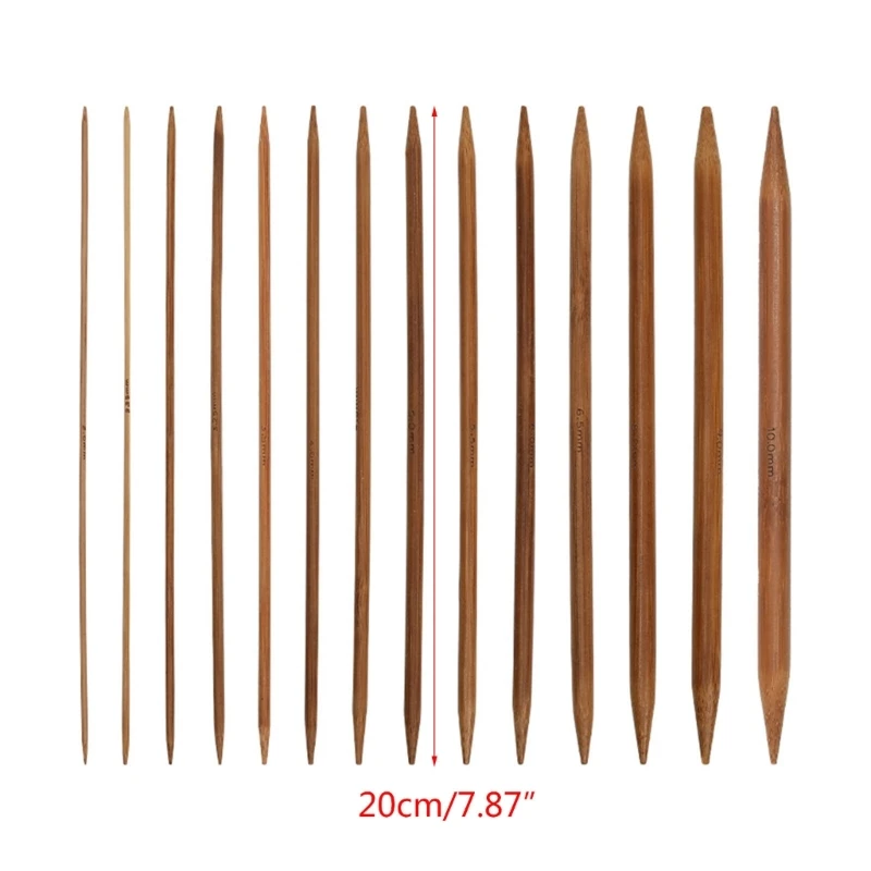 K1MF 5pcs 20cm Bamboo Knitting Needle Crochet Hooks Double Pointed Sweater Knitting Needle for Gloves Sweater Sock Bag 13Size