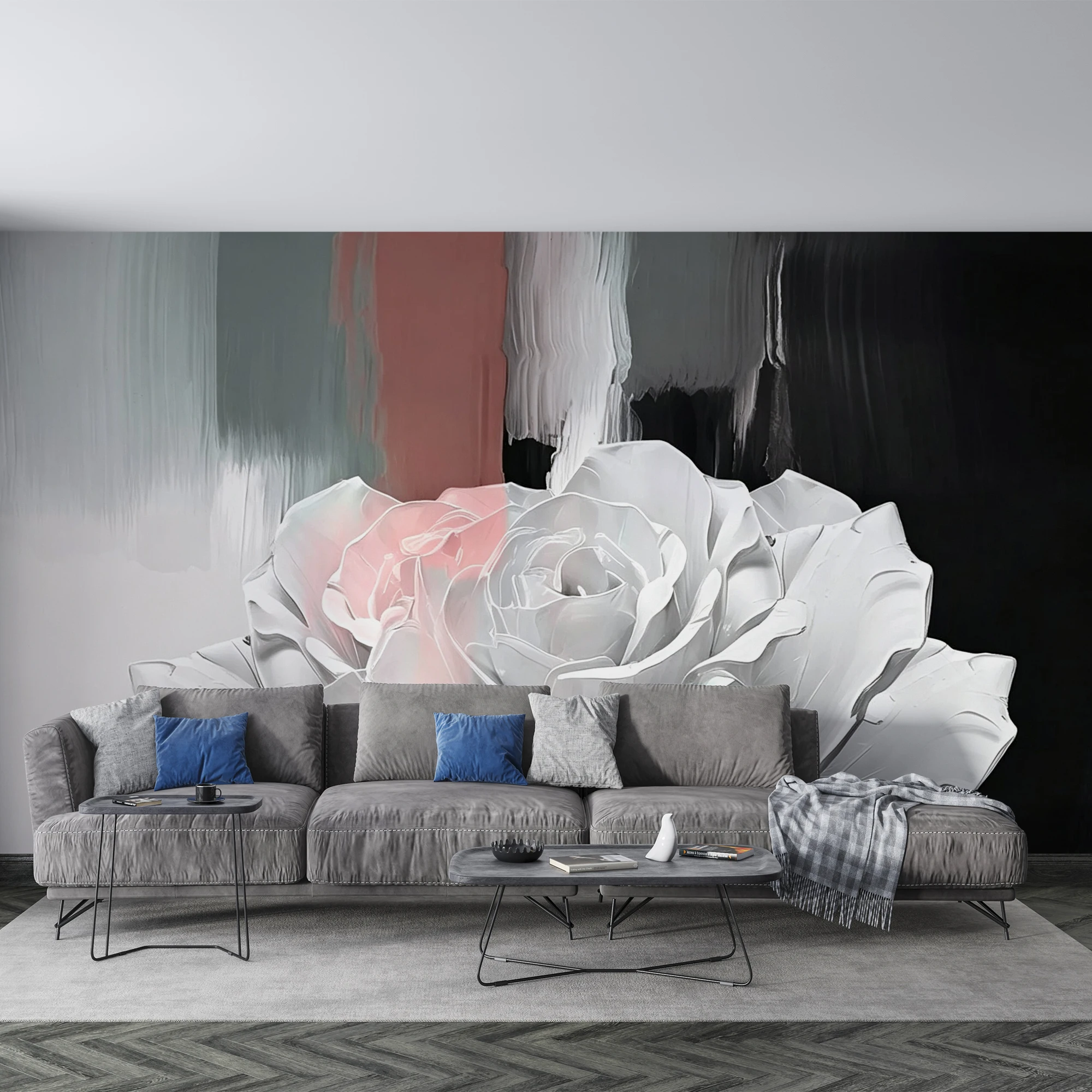 Custom Size Wall Mural Abstract White Rose Wallpaper Thick Paint Texture Oil Painting  Paper for Living Room Bedroom Home Decor