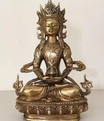 Old Bronze Tibet Buddhism Longevity Amitayus Amitabha Buddha Statue Bodhisattva