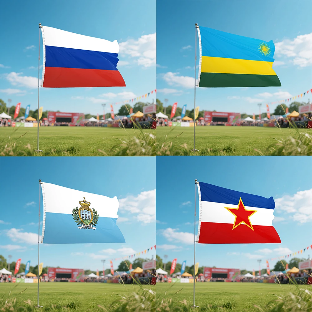 

Russia Rwanda San Marino Yugoslavia Flag National Graphic Custom Banner Design Polyester Shaft Cover Grommet 3X5FT 90X150CM