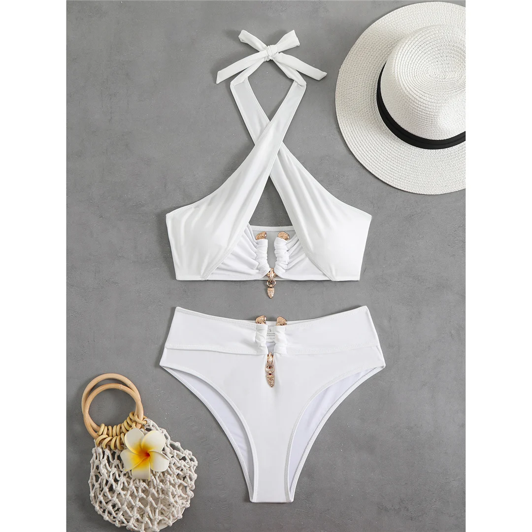 Neuer Neckholder-Bikini mit Cut-Outs und hoher Taille, Damen-Badeanzug, zweiteiliges Bikini-Set, gepolsterter Badeanzug, Badebekleidung, Schwimmbekleidung V6256B – Detail 22