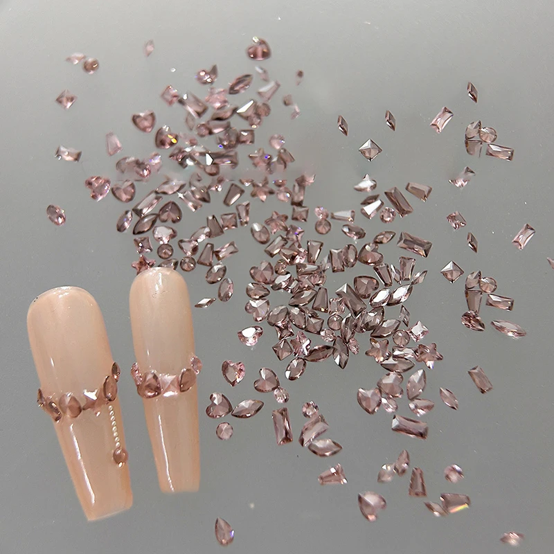 50PCS Glitter Mini Zircon Aurora Ice Translucent Cognac Mix Shapes Sharp Diamonds Nail Art Rhinestones Decor Manicure Charms