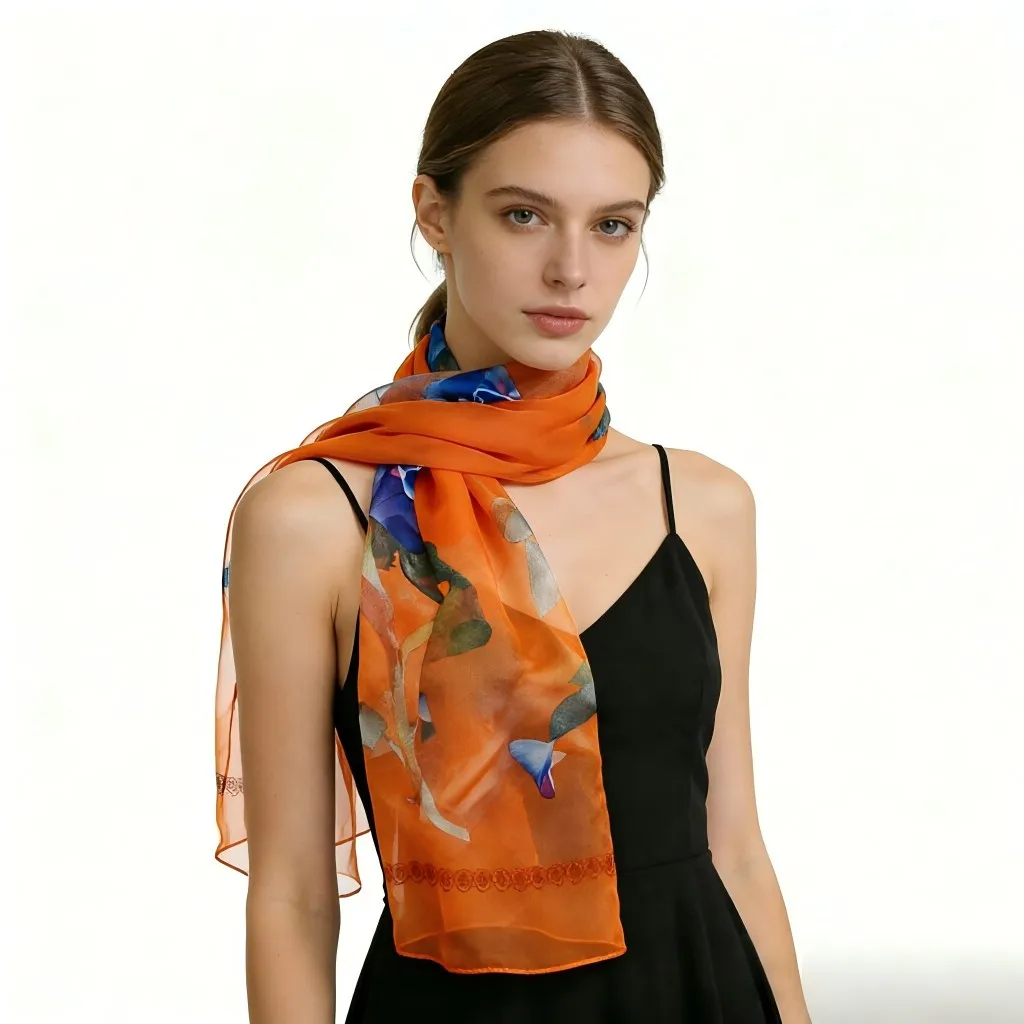 Fashion Rose Flower Georgette Chiffon Scarf Women Printing Long Thin Soft Wrap Scarf Shawl Beach Kerchief Scarves Female Foulard