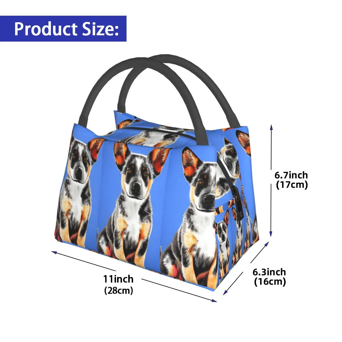 Cute Australian Cattle Dog Puppy Insulated Lunch Bag for Women Bento Storage Food Boxes Container Cooler Thermal Lunch Box Tote
