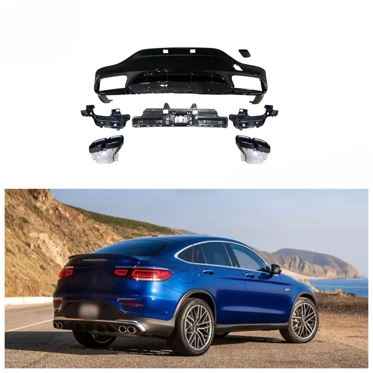 

GLC43 Style Car Rear Bumper Diffuser With Tips for C253 Coupe 2019+