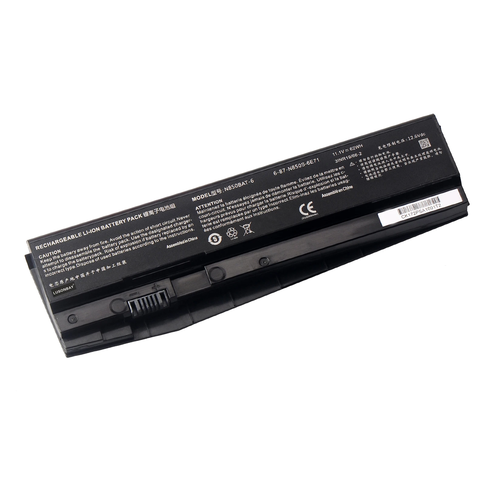 

LUSONBAY N850BAT-6 Laptop Battery For Clevo N850 N850HC N850HJ N870HC N870HJ1 N870HK1 N850HJ1 N850HK1 N850HN 11.1V 62WH 5600mAh