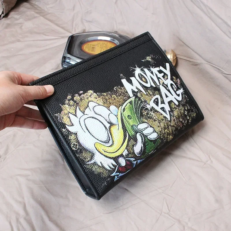 MINISO-Sac messager en cuir souple pour homme et femme, personnalité Disney, Donald Duck, sac à clip multifonctionnel, sac initié noir
