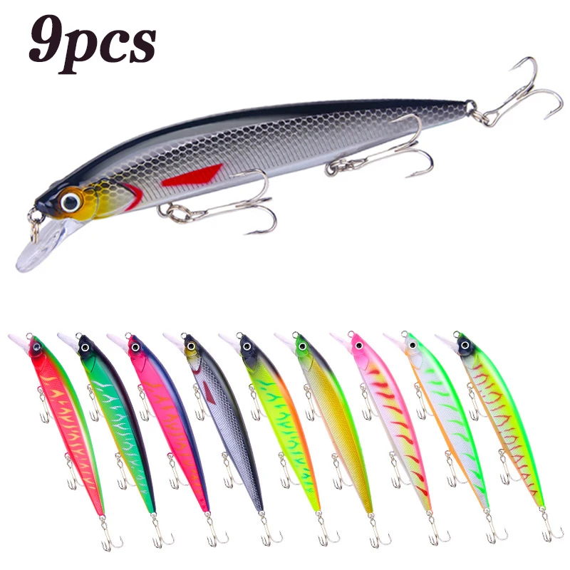 

9 шт., рыболовные приманки для гольяна, плавающие воблеры, искусственная приманка для плавания, высокое качество, окунь, щука, джеркбейт, рыбалка Pesca