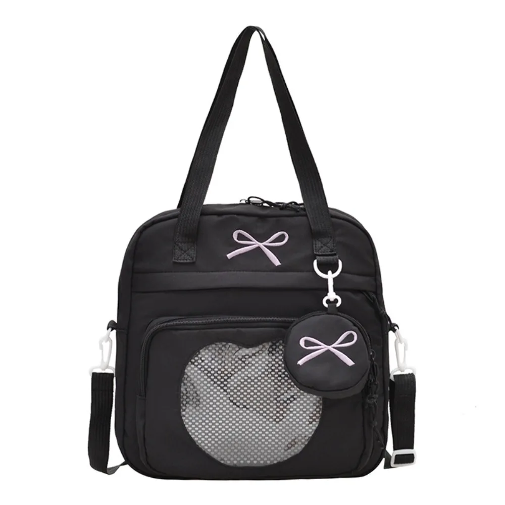 

Прозрачная сумка-ита из ПВХ с кружевным бантом, однотонная, на плечо, большая вместимость, для демонстрации значков в стиле Ulzzang, для аниме-выставок