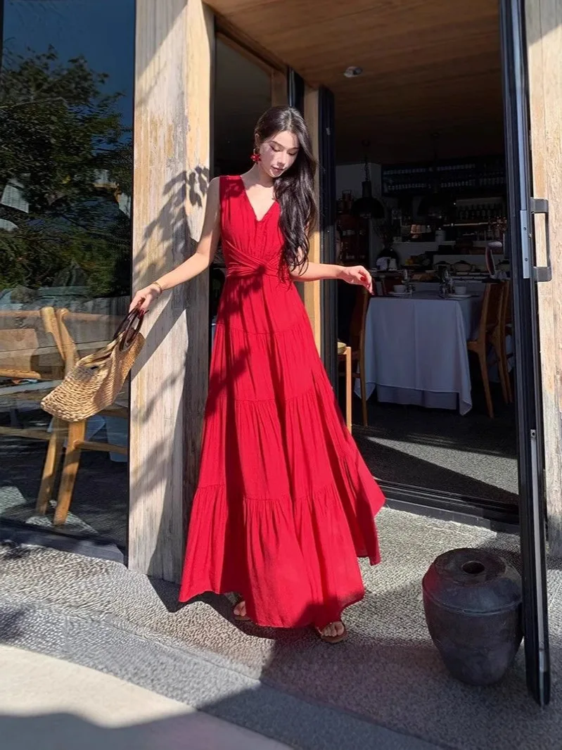 

RomanticKorean Dress Seductive Backless Halter Dress Hepburn Inspired Vintage Dress Open Back VoluminousSwing Dresses