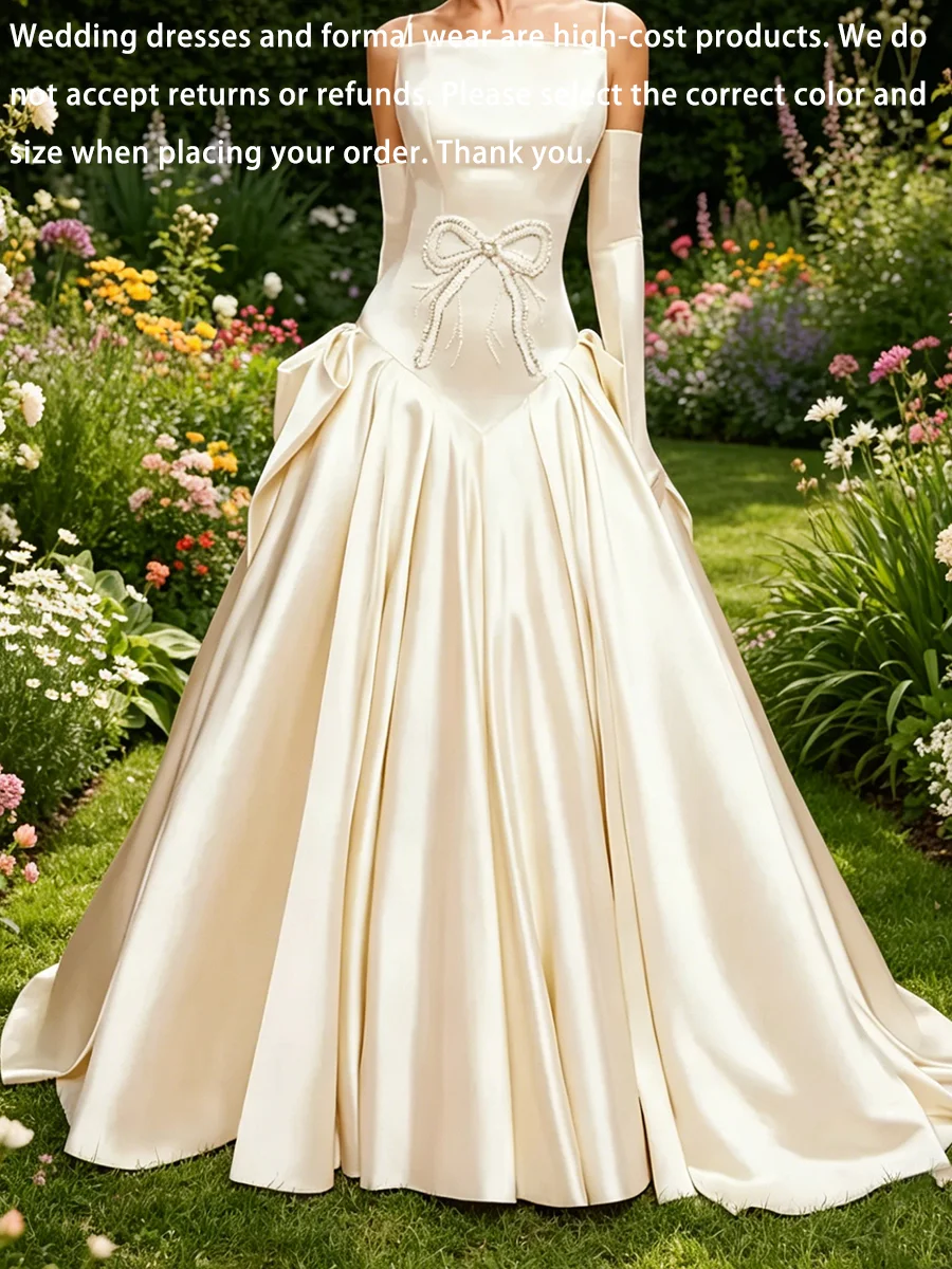 Elegant Spaghetti Strap Sleeveless Bow Sheath Basque A-Line Bride Wedding Dresses Bridal Gowns Customized
