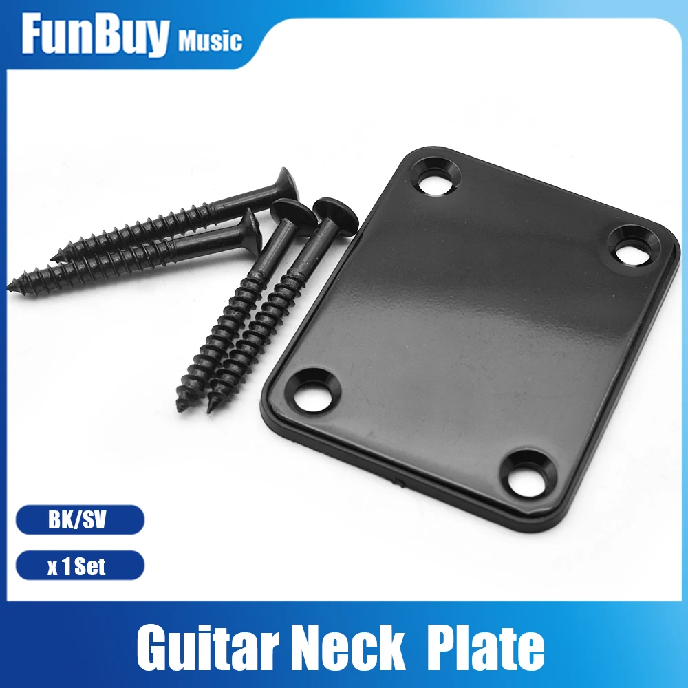 Lettering Carved Electric Guitar Neck Plate with 4 Screws for ST TL Style Electric Guitar Bass Chrome Black