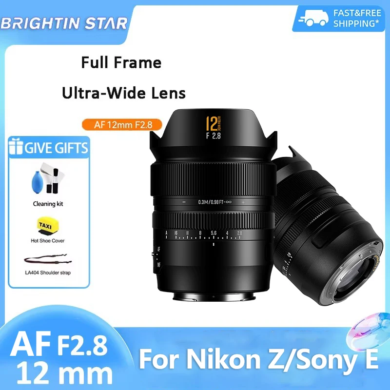 

Brightin Star 12mm F2.8 AF Full Frame ASPH Ultra Wide Angle Large Aperture Prime Lens for Sony E A7iii Nikon Z Z6II Mount Camera