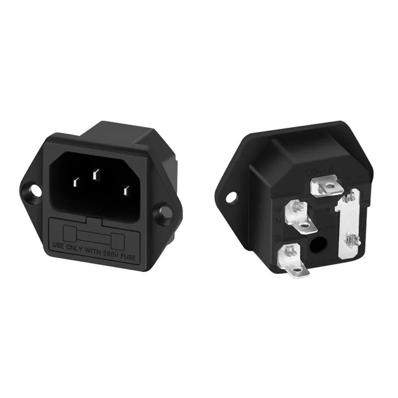Pin type socket AC power plug pure copper high-power with fuse three pin ear socket embedded button switch