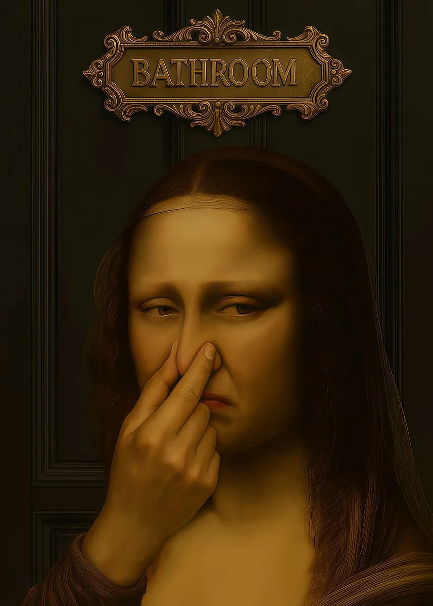 Mona Lisa Klassisches Lustiges Toiletten-Leinwandbild, Ungerahmtes Vintage Abstraktes Kunstfiguren-Gemälde für Waschraum- und Toiletten-Dekoration – Detail 7