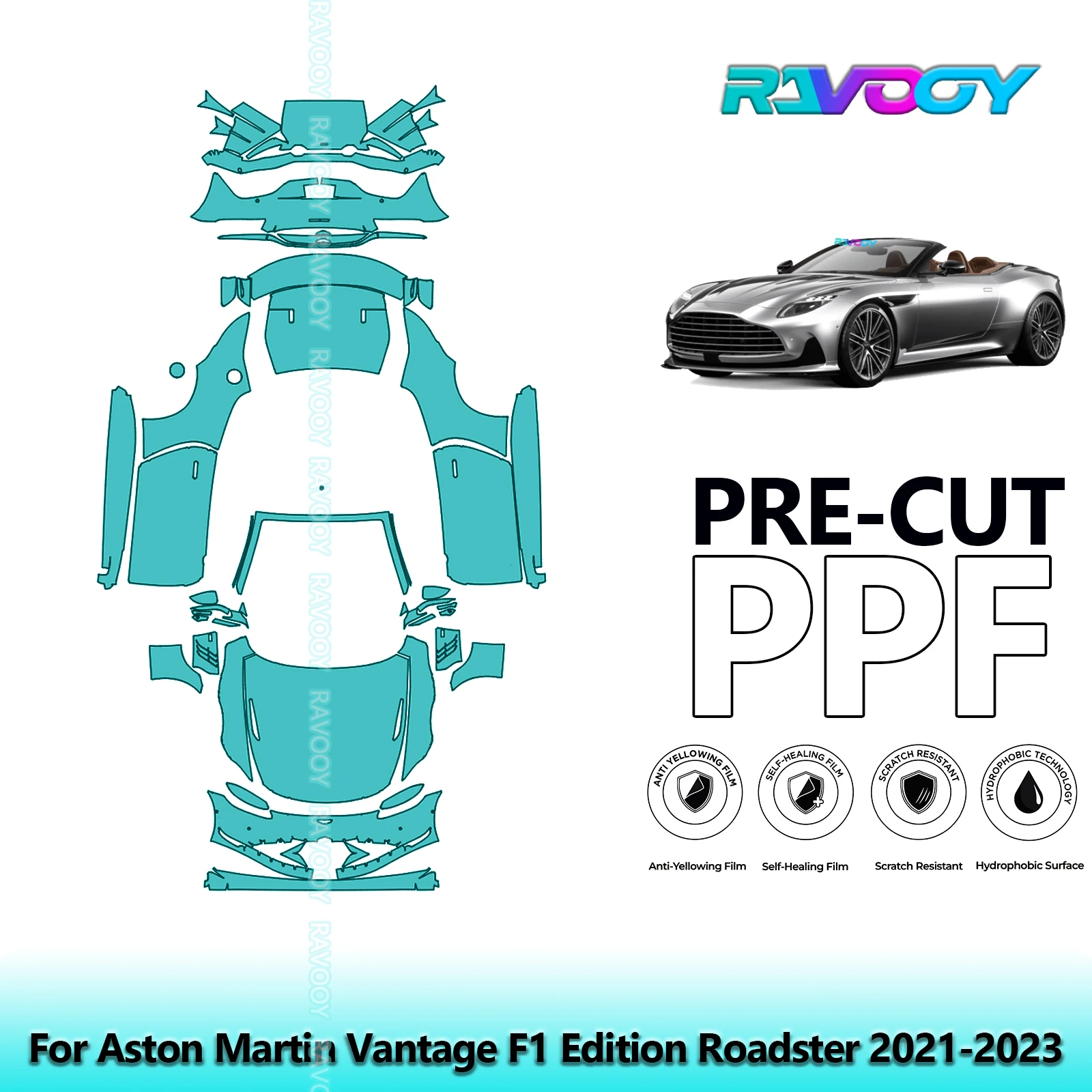 RAVOOY Custom-Fit Precut TPU PPF Full Vehicle Clear Bra Stone Guard EU UK For Aston Martin Vantage F1 Edition Roadster 2021-2023