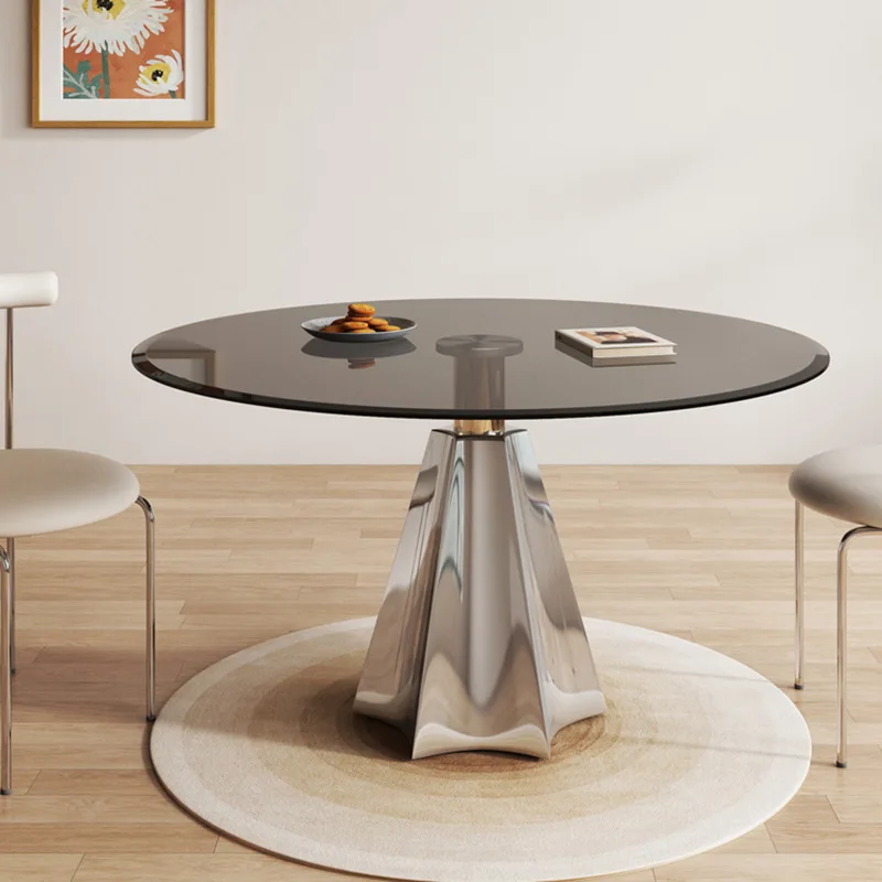 Factory Direct 2026 Tempered glass round table household small apartment dining table commercial water pattern glass negotiation