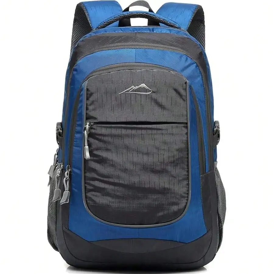 Sturdy Travel Business Backpack For College Laptop Up To 15.6 Inch Multi Compartment Reflective Night Light Blue