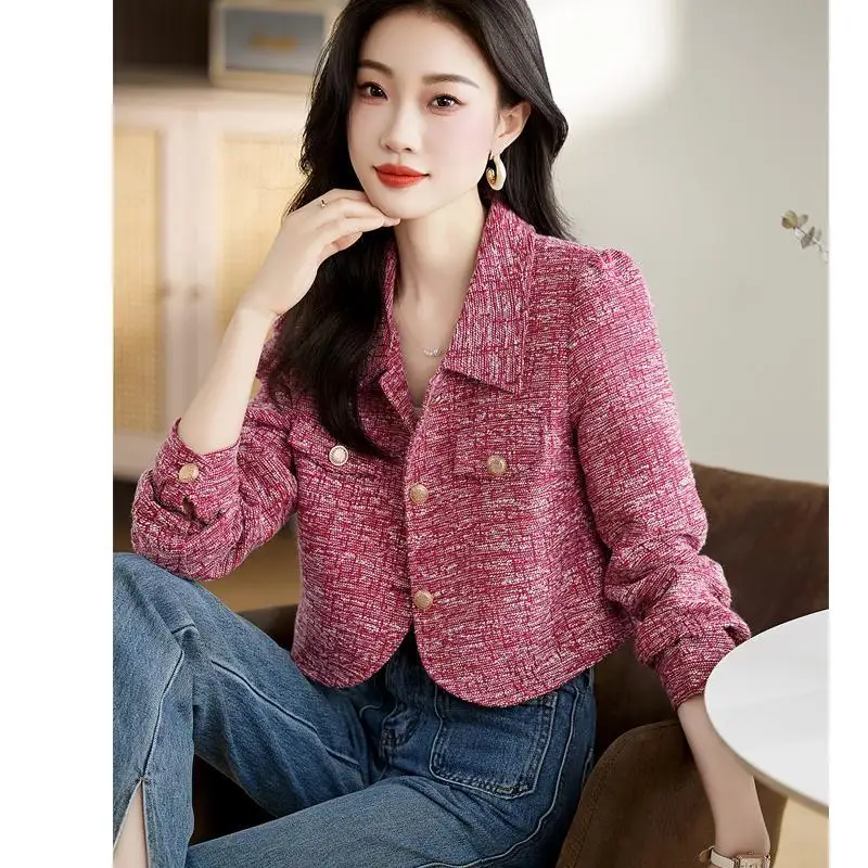 Early Autumn 2023 New Small Fragrant Short Coat Round Neck Long Sleeve Slim Fit and Slim Temperament Office Lady ComfortableTop