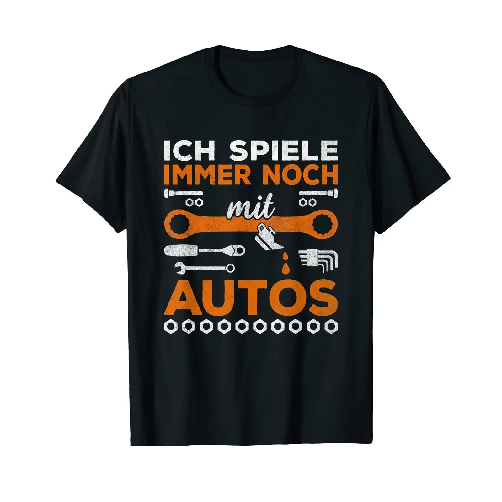 T Shirt with German Text Ich spielen noch mit Autos Kfz Mechanik black vintage Washed homme fashion designer clothes Unisex
