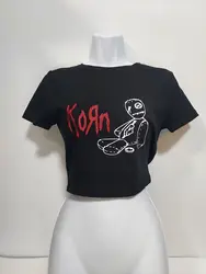 Korn crop top issues doll red glitter baby tee shirt sizes xs to xl