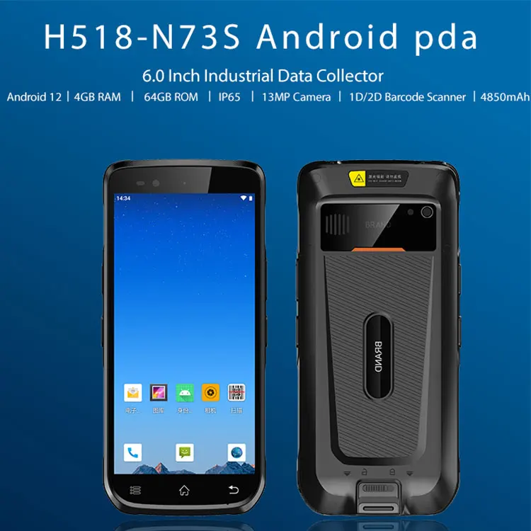 PDA Robusto Android 12 da 6 Pollici con GMS 4G, Scanner di Codici a Barre 1D 2D Wireless, Terminale Mobile per Inventario