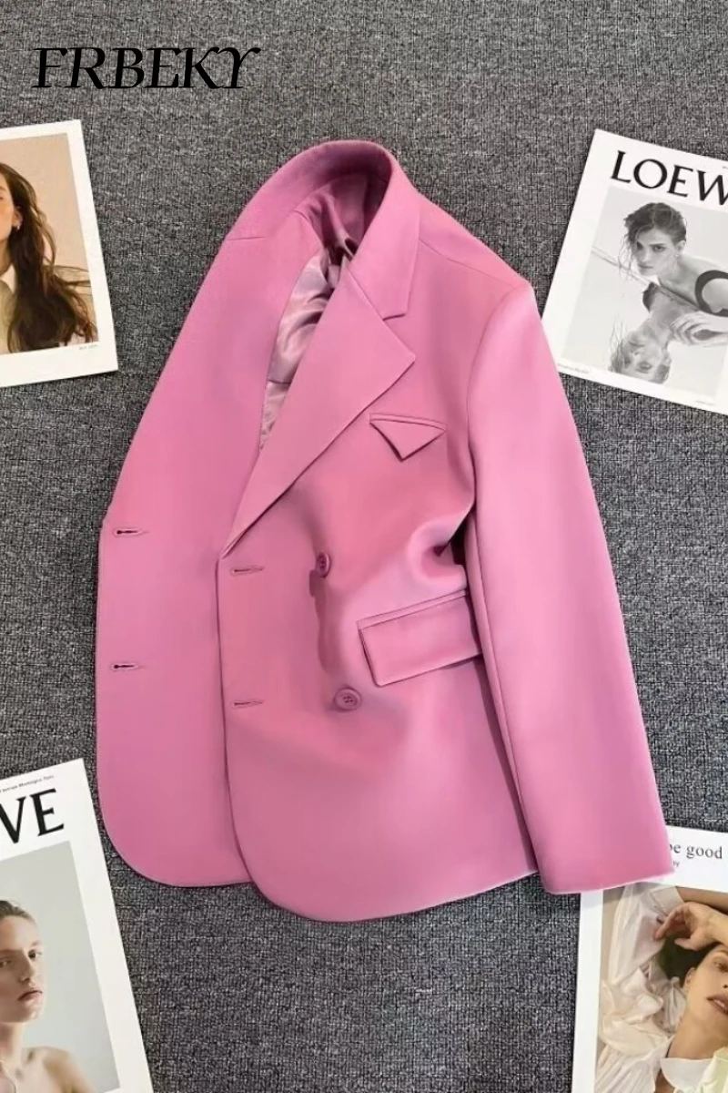 

Spring Autumn New Solid Color Double-breasted Small Blazer Jacket Korean Fashion Leisure Suit Outerwears Woman Clothing Jacket