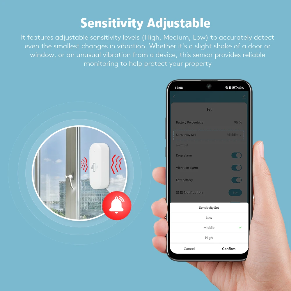مستشعر اهتزاز واي فاي لاسلكي 2.4 جيجا هرتز، إشعار تطبيق مجاني Tuyasmart، تنبيه بطارية منخفض في الوقت الحقيقي #5