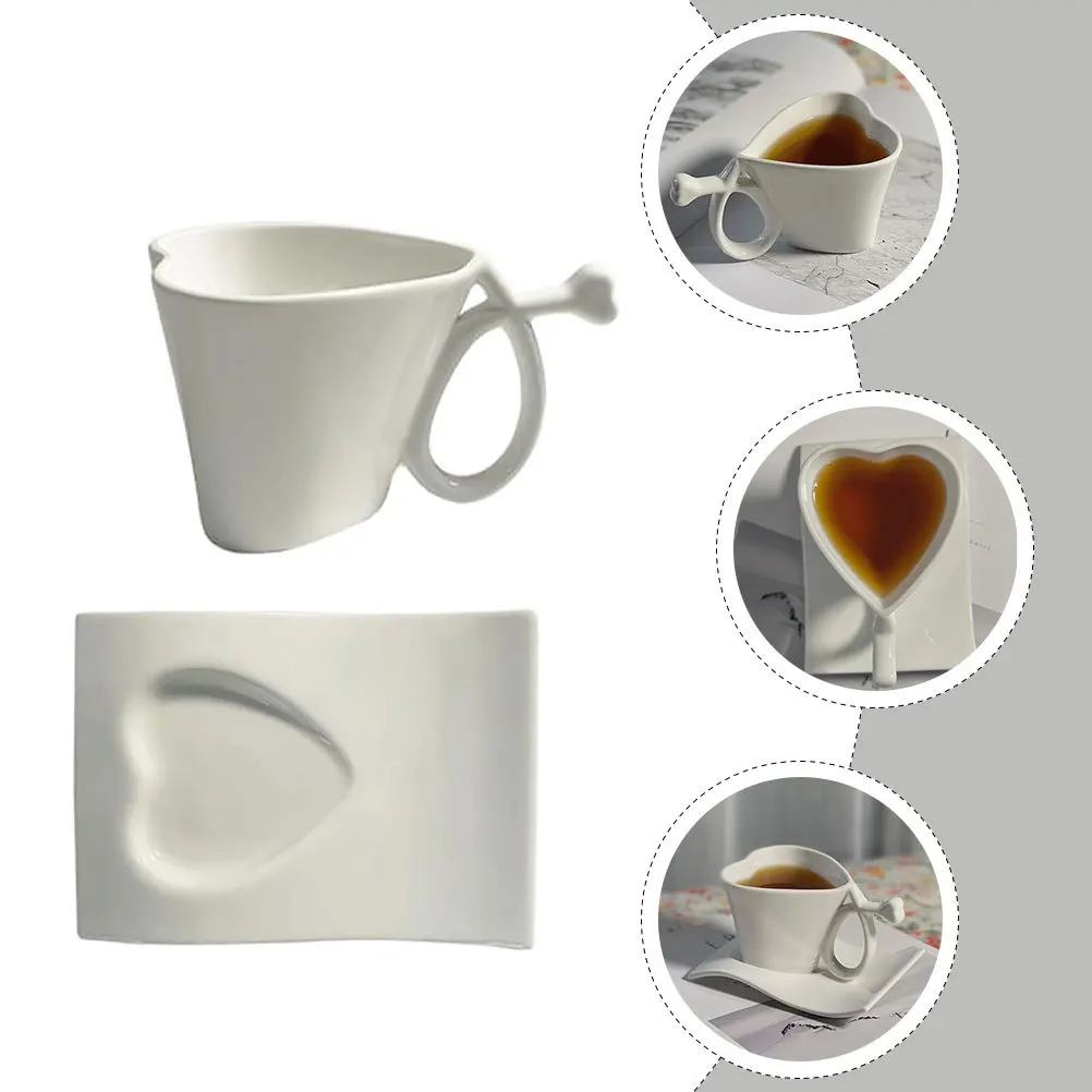 

1Set Heart Shaped Ceramic Coffee Cup Saucer Set Porcelain Tea Milk Beverage Container Exquisite Gift Home Hotel Cafe