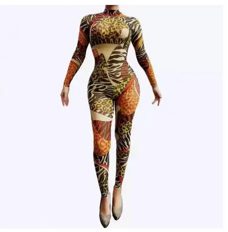 Sexy Dancer Pole Dance Costume Leopard Printed Bodycon tuta Stage Wear Acrobatic Performance body Bar Party Tight Outfits