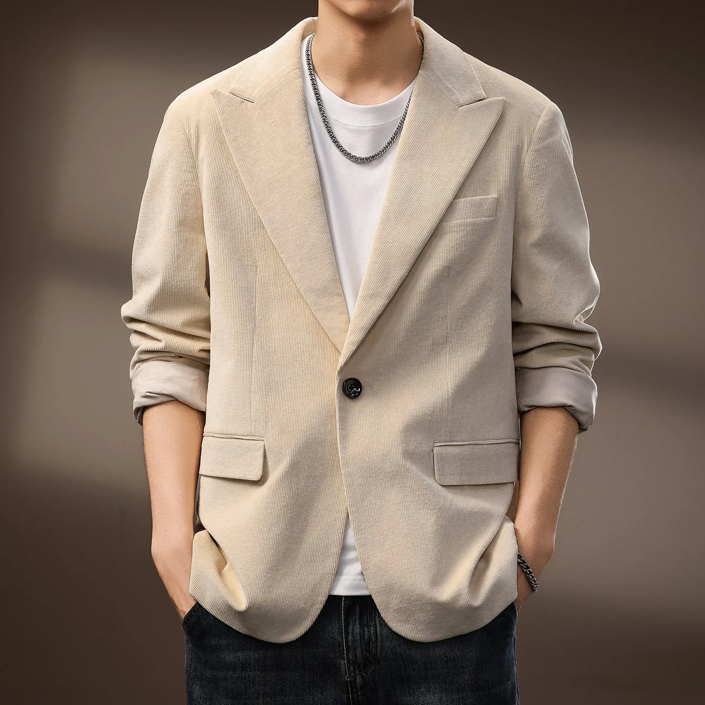 

Высококачественная мужская одежда, вельветовый пиджак в американском стиле ретро для мужчин, осенний новый расслабленный модный деловой костюм для поездок на работу