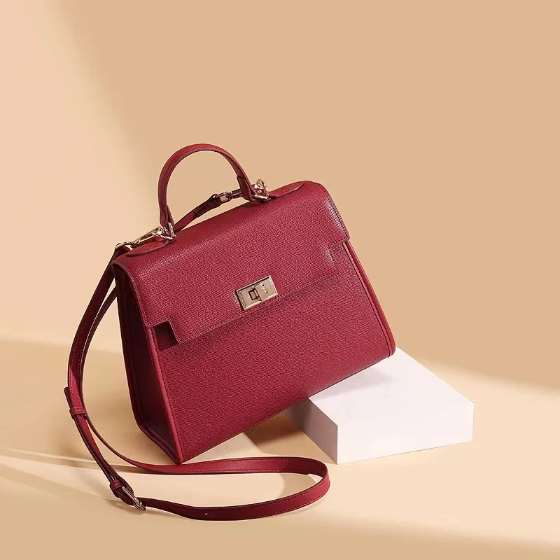 Bag Deluxe Wedding Genuine Leather Handbag Kelly Cowhide Shoulder Bag Women Messenger Flap Bag