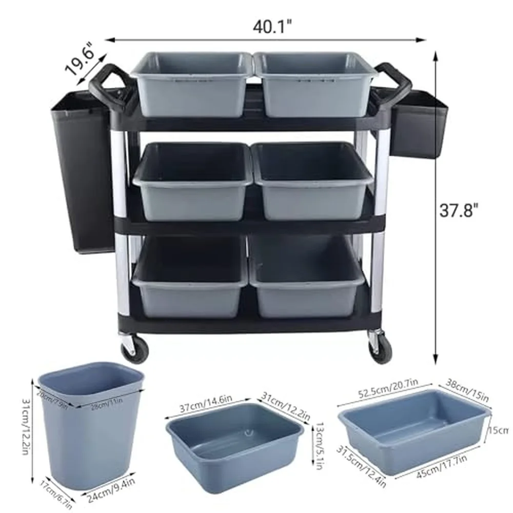 Commercial 3 Tier Utility Cart with Wheels Home Kitchen Rolling Storage Cart Multifunctional Trolley Serving Carts for