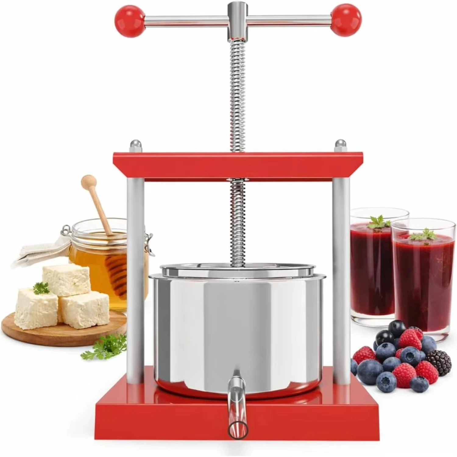 2L Manual Press Stainless Steel Fruit & Vegetable Squeezer with Filter Bag For Plant Infusions Soft Fruit Juicer