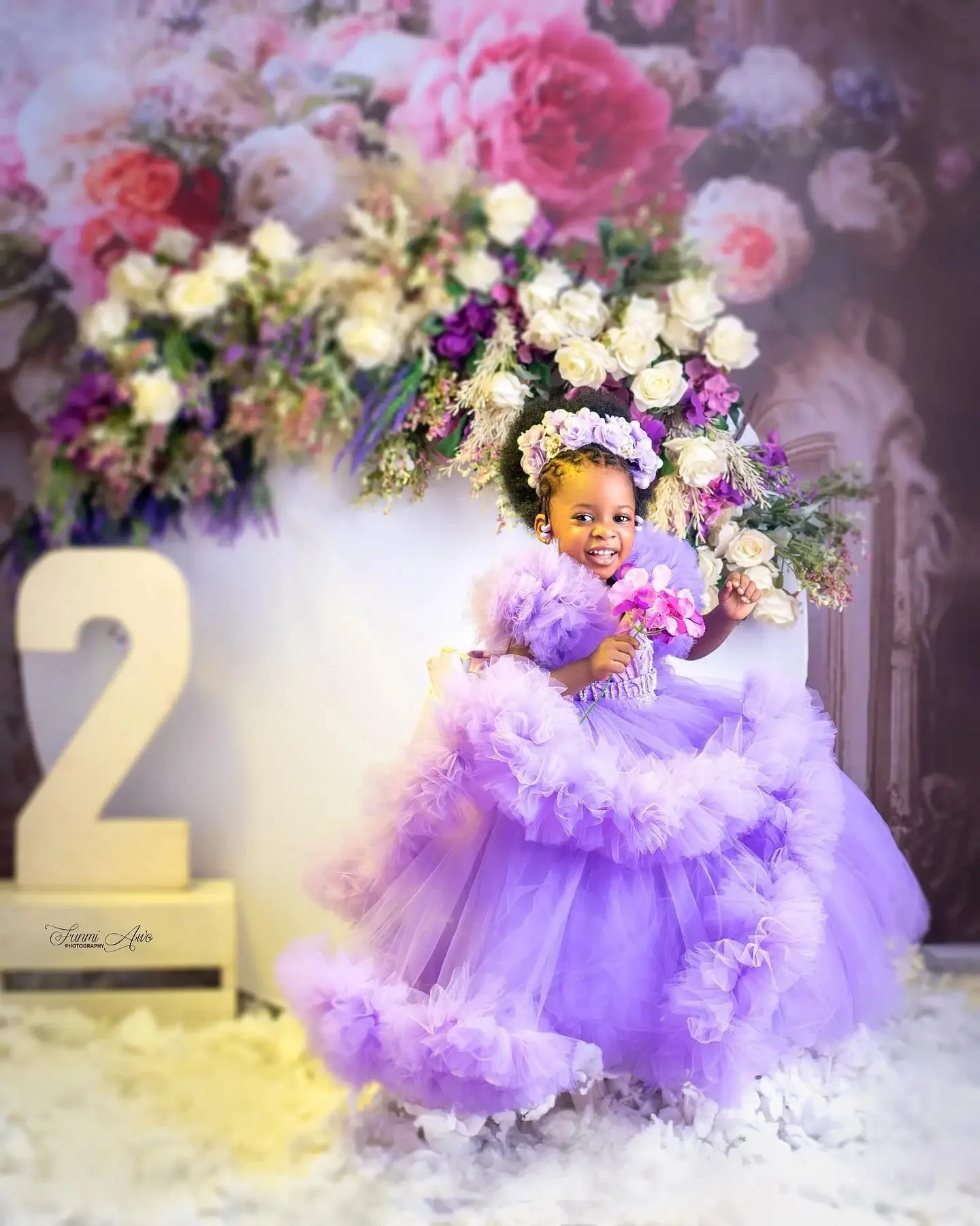 Customized Purple Flower Girl Dresses Pageant Gown for Wedding Ruffles Lace Floor Length Birthday Party First Communion Gowns