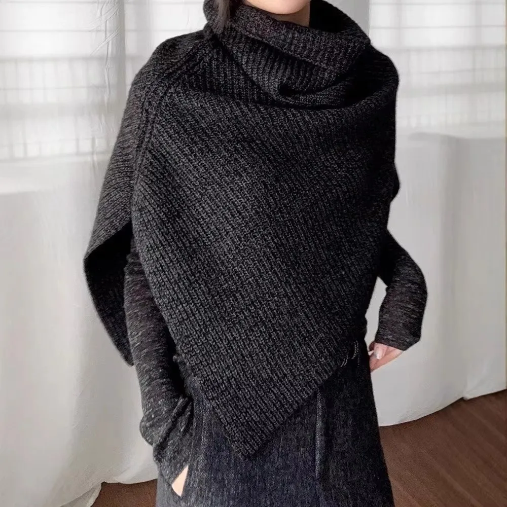 Thick Knit High Collar Scarf High Collar Split Design Pullover Neck Gaiter Pullover Style Knitted Texture Warm Knitted Neck Wrap