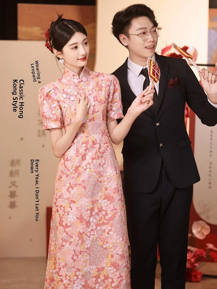 

Pink Wedding Dr for Pregnant Women Engagement Par Fem Sle High Waist Lace Long Skirt Vintage Wind ort Sve